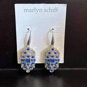 Marlyn Schiff Art Deco Blue Rhinestone Drop Earrings